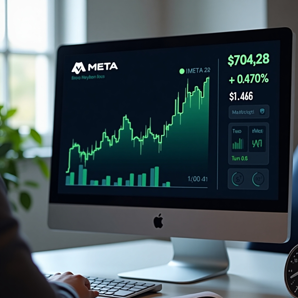 Image of Meta Platforms stock performance chart with live price and market data.