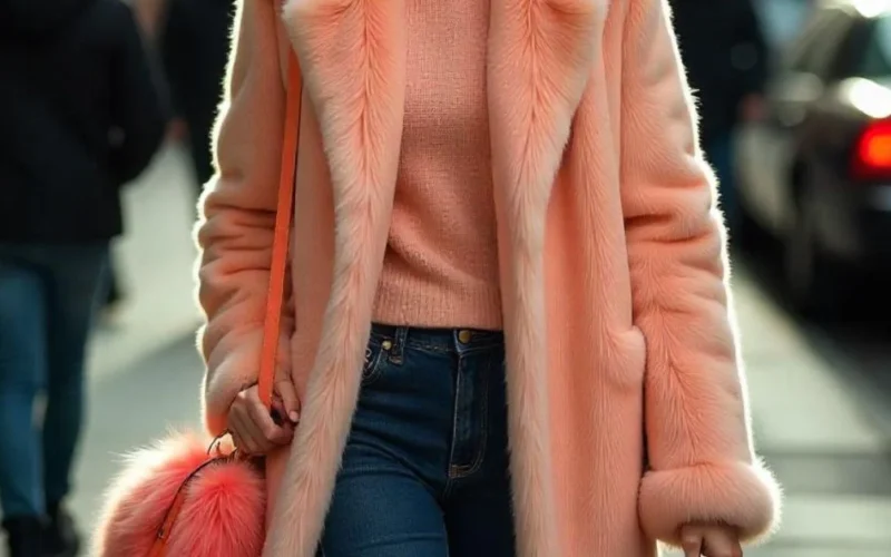 Modern 2000s Fur Fashion with bag