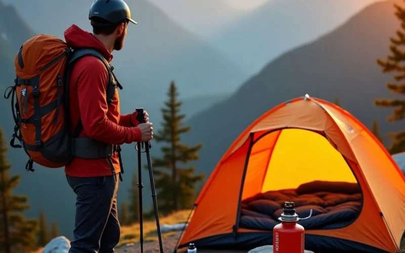 Hiker with mountain equipment and gear in 2025