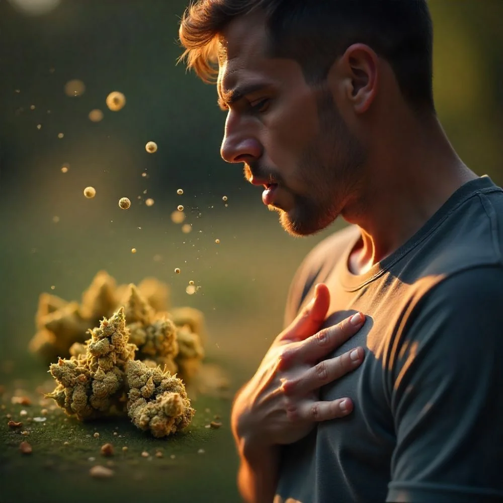 "Person coughing with moldy cannabis shown as the cause"