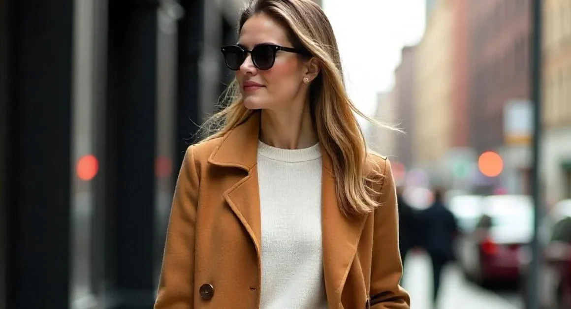 Elegant woman in beige monochrome outfit with layered textures