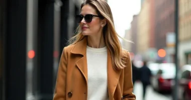 Elegant woman in beige monochrome outfit with layered textures