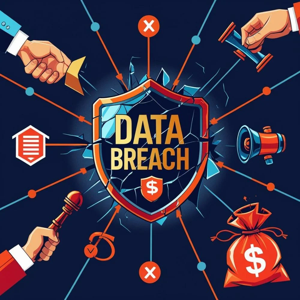 "Illustration of major consequences from the MoveIt data breach, including trust loss and financial damage."