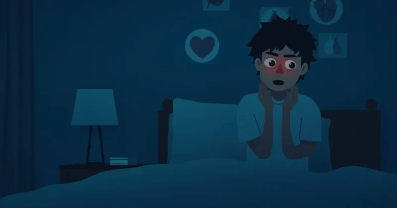 Image of Person with Paroxysmal Nocturnal Dyspnea struggling to breathe at night.