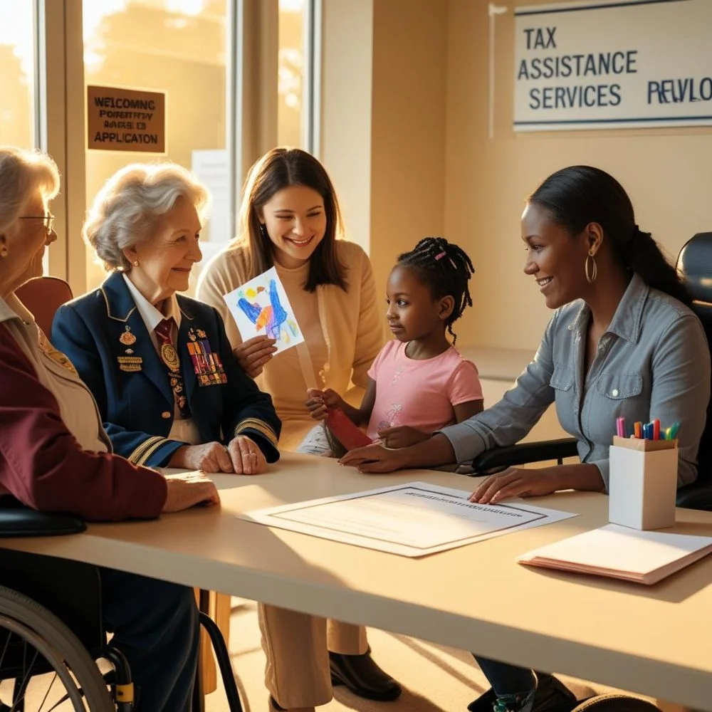 "Veteran, disabled person, and low-income homeowner getting help with property tax relief application" 