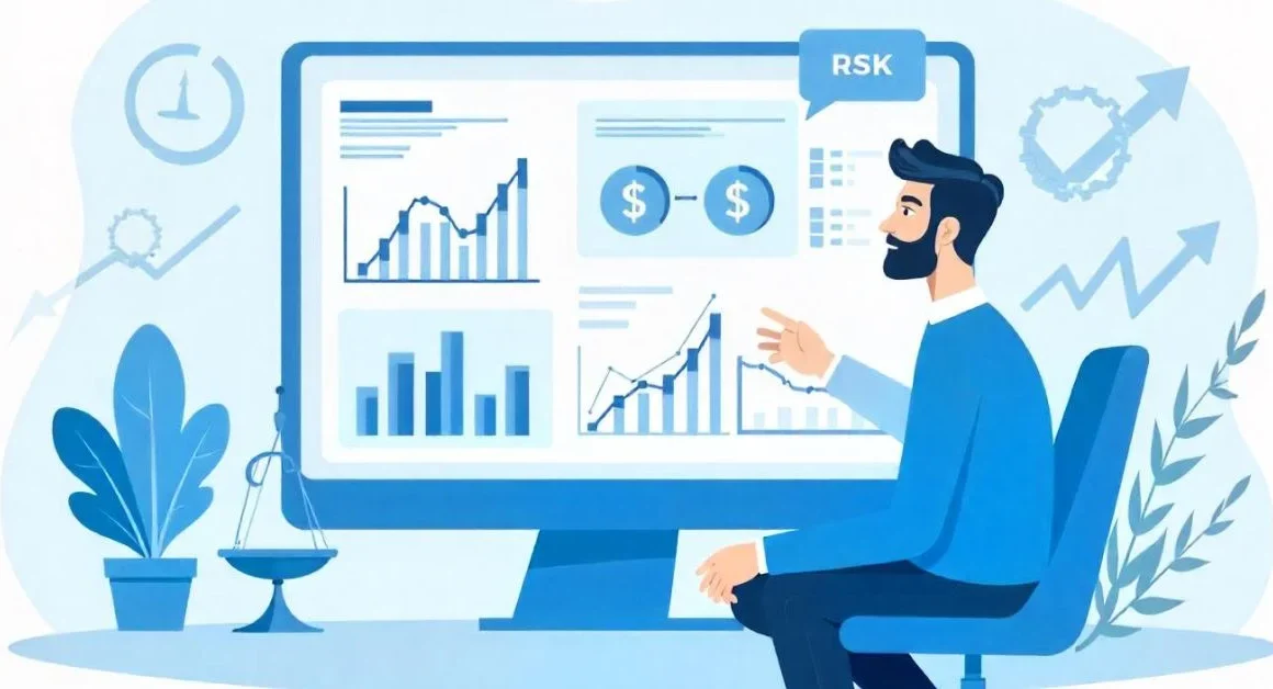 Investor comparing risk and return using Sharpe Ratio charts.
