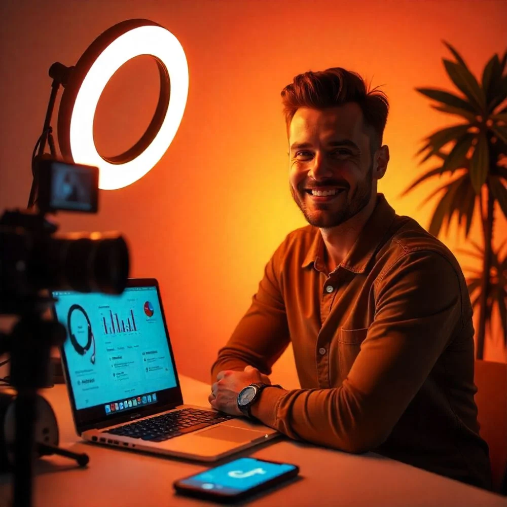 "TikTok creator using studio tools and monetization features"