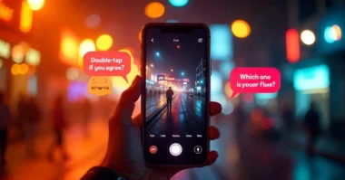 TikTok video on phone with captions like “Wait for it…” and hashtags (#fyp, #viral), surrounded by emojis and engagement icons.