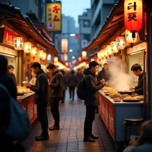 Image if Cultural experience of Seoul’s street food with locals enjoying snacks.