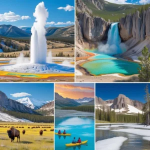 "Top sights in Yellowstone and Glacier National Parks shown in a vibrant collage."
