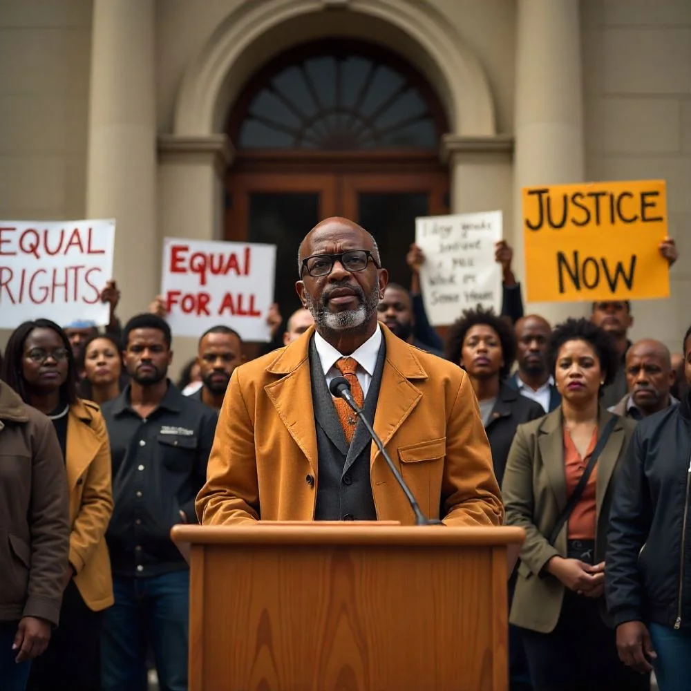 "Yockey Francis Parker speaking at a peaceful civil rights rally for equality."