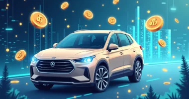 Image of Car with Dogecoin symbols showing subsidized crypto insurance.