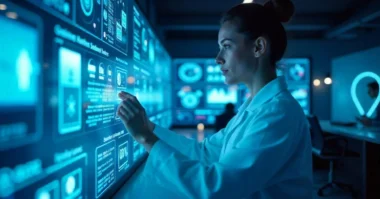 Image of FRZR technology innovations showcased in a futuristic lab with AI and IoT devices.