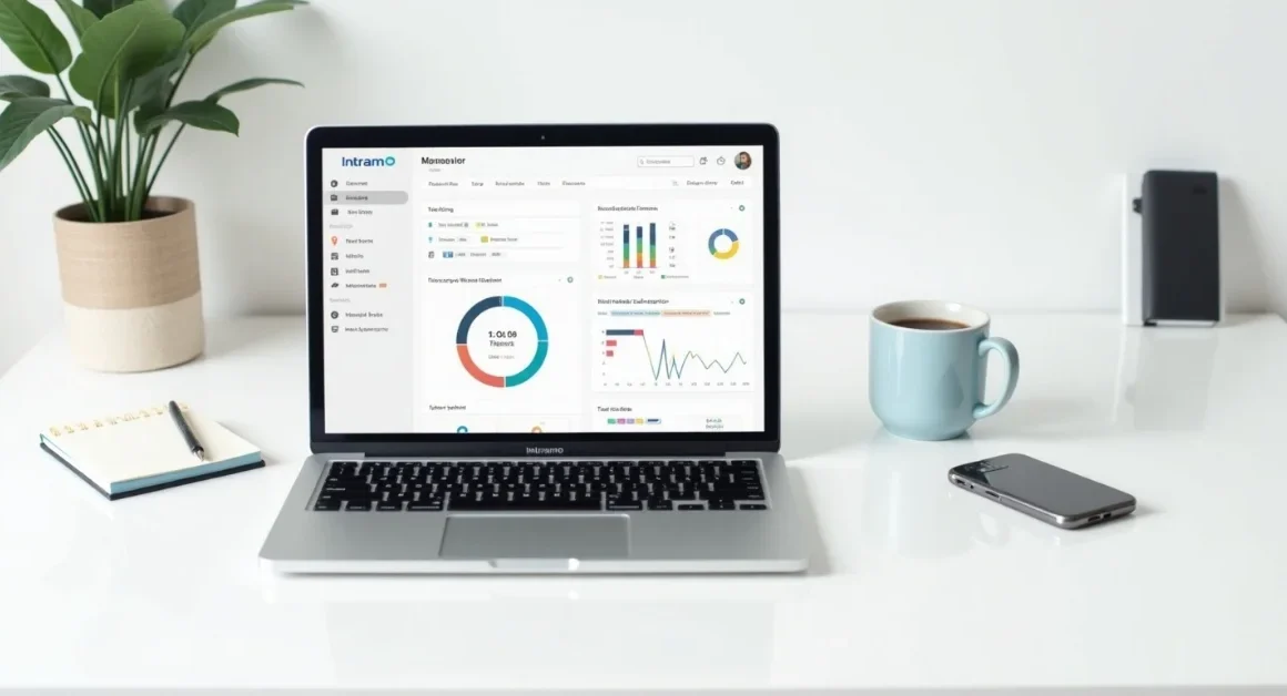 Image of Intramo App Review dashboard showing task management and collaboration features.