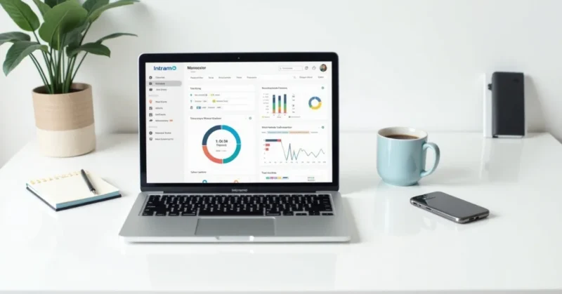 Image of Intramo App Review dashboard showing task management and collaboration features.