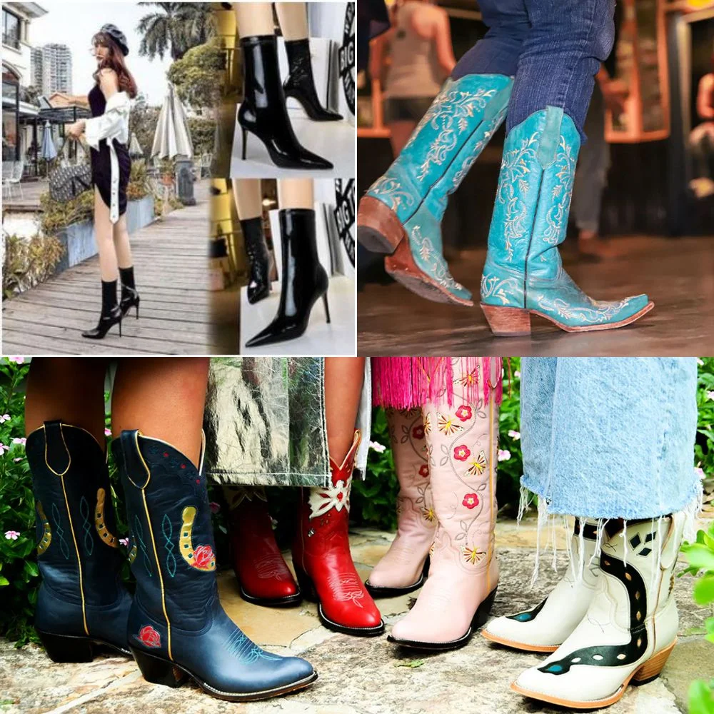 an image of modern take on the traditional cowgirl boot with stunning stitching.