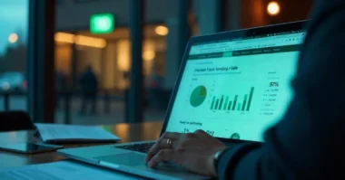 Image of Person checking latest TD GIC rates on laptop in Canada with financial charts and TD Bank website on screen.