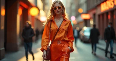 Image of Woman wearing Y2K style hot pants and a full-sleeve shirt in a modern retro street fashion setting.