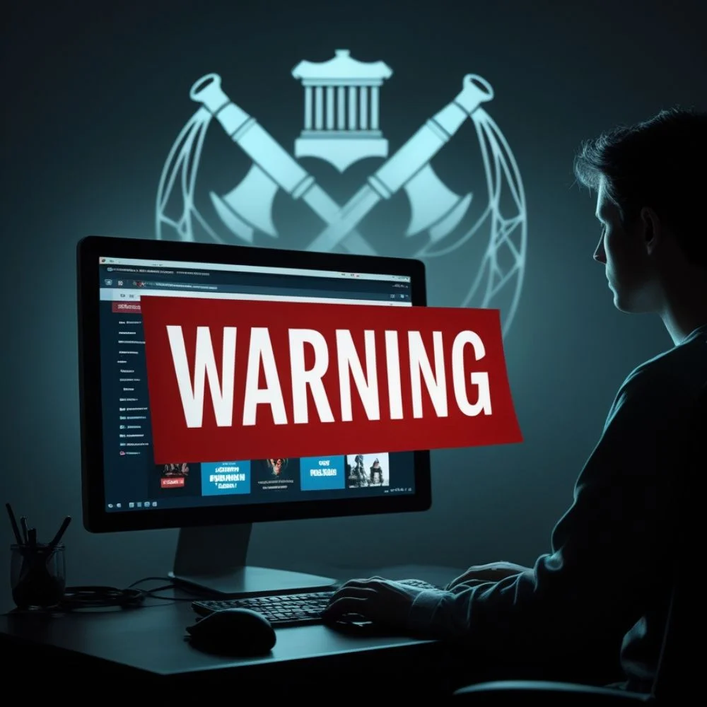 User facing copyright warning while using a streaming website.