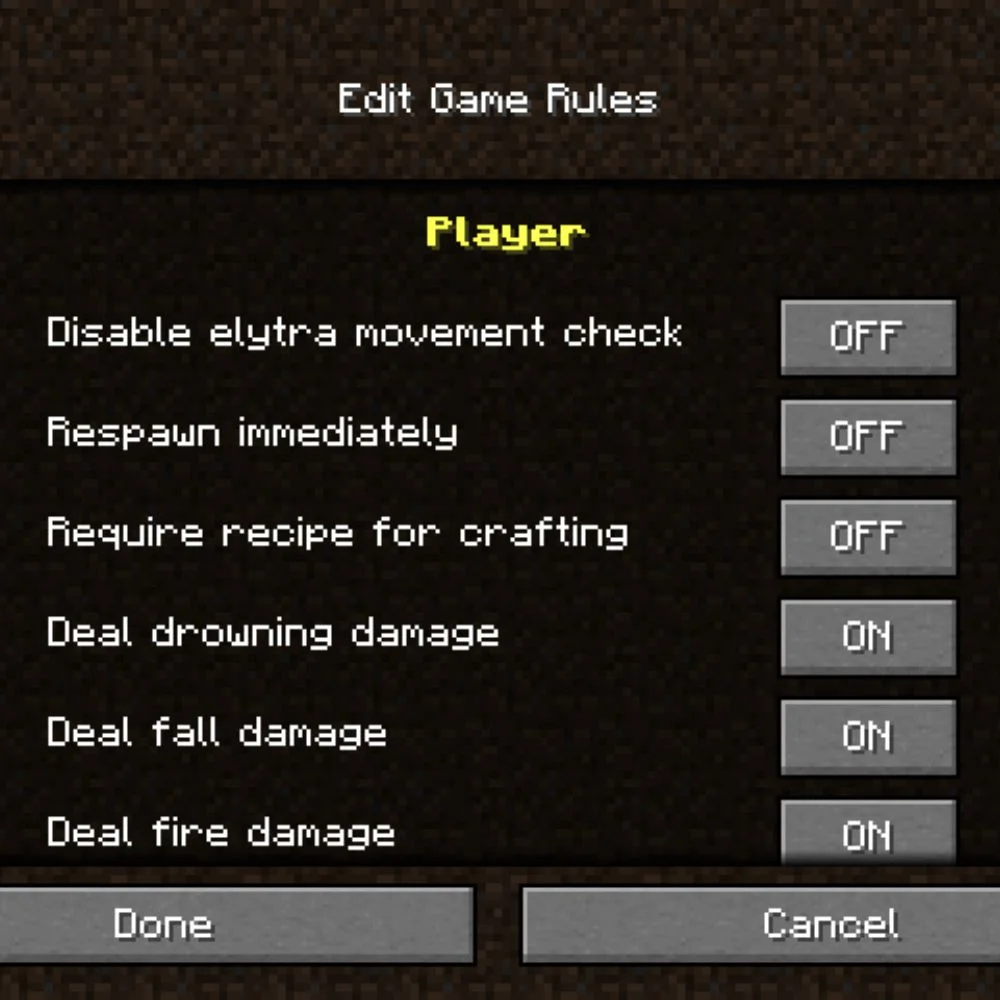 Minecraft gamerule command input