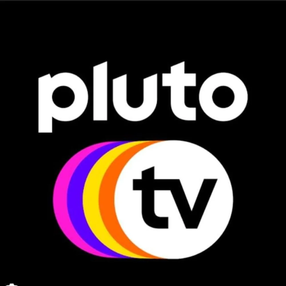 pluto tv glowing on a dark screen