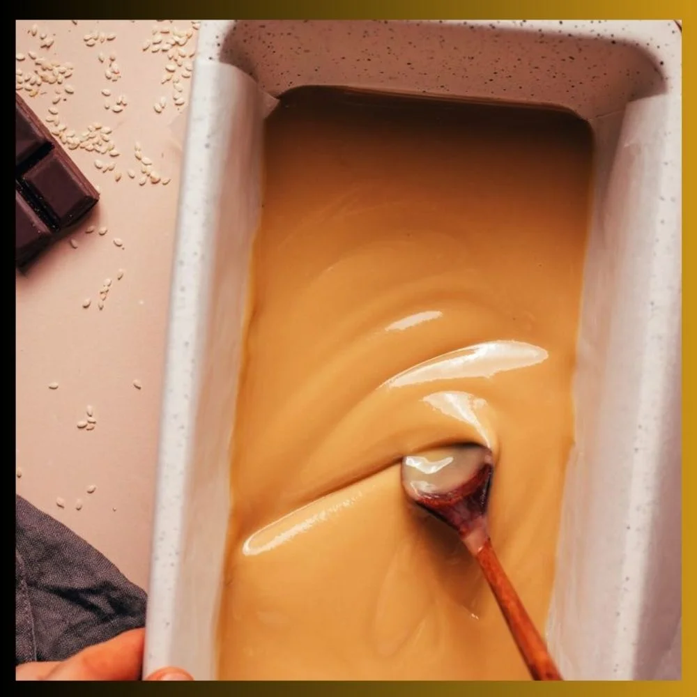 an image of healthy-ish caramel, blend tahini with maple syrup
